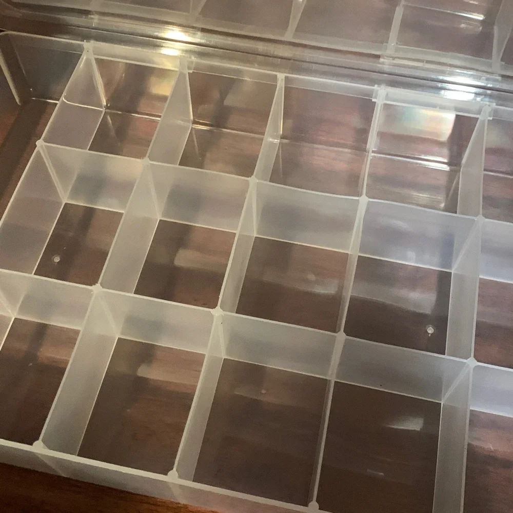 Rare size plastic container with multiple compartments for storage, jewelry, etr
